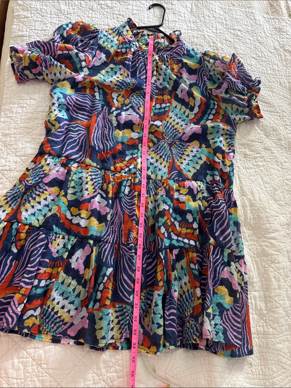 Boutique TCEC Multicolor Abstract Print Button-Front Tiered Mini Dress Size L - Picture 3 of 7